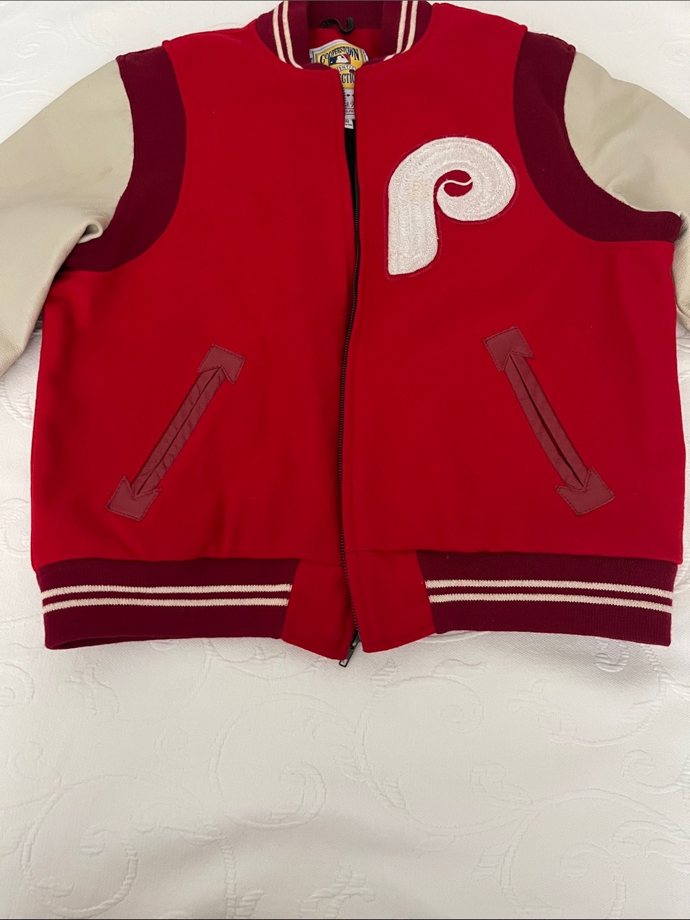 Mitchell & Ness Red and Cream Retro Varsity Cuff Jacket Authentic 1972 club Jack
